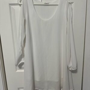 JODIFL White Scoop Neck Long Sleeve Dress